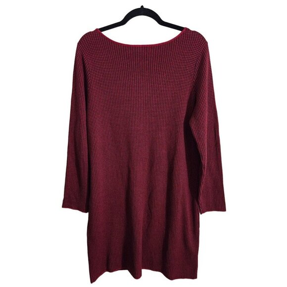 J. Jill Red Black Houndstooth Long Sleeve Relaxed Fit Sweater Dress Size M - Picture 3 of 9